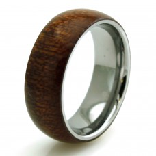 Tungsten Mahogany Wood Domed Ring